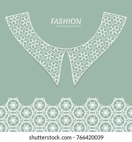 Vector fashion background. Vintage lace collar and decorative lace border with seamless texture. Geometric linear pattern in arabian style, isolated design elements, retro decoration