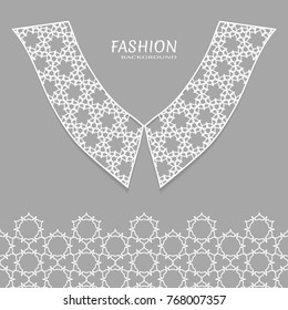 Vector fashion background. Vintage lace collar and decorative lace border with seamless texture. Geometric linear pattern in arabian style, isolated design elements, retro decoration