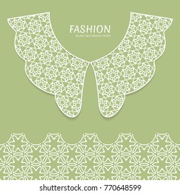Vector fashion background. Vintage lace collar and decorative lace border with seamless texture. Geometric linear pattern in arabian style, isolated design elements, retro decoration