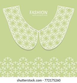 Vector fashion background. Vintage lace collar and decorative lace border with seamless texture. Geometric linear pattern in arabian style, isolated design elements, retro decoration
