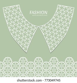 Vector fashion background. Vintage lace collar and decorative lace border with seamless texture. Geometric linear pattern in arabian style, isolated design elements, retro decoration