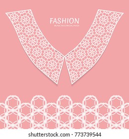 Vector fashion background. Vintage lace collar and decorative lace border with seamless texture. Geometric linear pattern in arabian style, isolated design elements, retro decoration