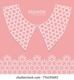 Vector fashion background. Vintage lace collar and decorative lace border with seamless texture. Geometric linear pattern in arabian style, isolated design elements, retro decoration