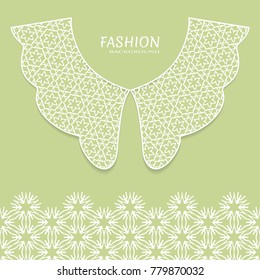 Vector fashion background. Vintage lace collar and decorative lace border with seamless texture. Geometric linear pattern in arabian style, isolated design elements, retro decoration