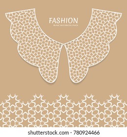 Vector fashion background. Vintage lace collar and decorative lace border with seamless texture. Geometric linear pattern in arabian style, isolated design elements, retro decoration