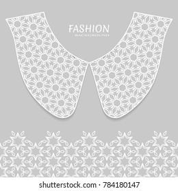 Vector fashion background. Vintage lace collar and decorative lace border with seamless texture. Geometric linear pattern in arabian style, isolated design elements, retro decoration