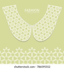 Vector fashion background. Vintage lace collar and decorative lace border with seamless texture. Geometric linear pattern in arabian style, isolated design elements, retro decoration