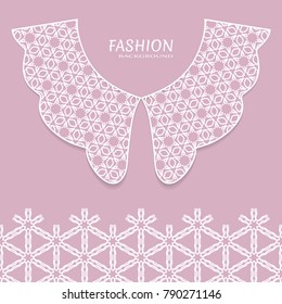 Vector fashion background. Vintage lace collar and decorative lace border with seamless texture. Geometric linear pattern in arabian style, isolated design elements, retro decoration