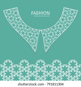 Vector fashion background. Vintage lace collar and decorative lace border with seamless texture. Geometric linear pattern in arabian style, isolated design elements, retro decoration