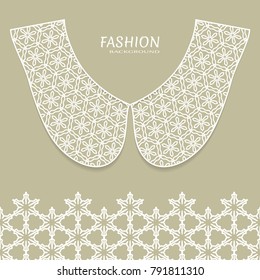 Vector fashion background. Vintage lace collar and decorative lace border with seamless texture. Geometric linear pattern in arabian style, isolated design elements, retro decoration