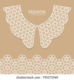 Vector fashion background. Vintage lace collar and decorative lace border with seamless texture. Geometric linear pattern in arabian style, isolated design elements, retro decoration