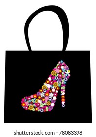 vector fashion bag with floral shoe