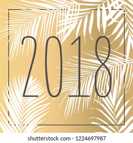Vector fashion black 2018 on gold background and palm leaves