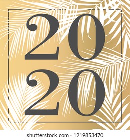 Vector fashion black 2020 on gold background and palm leaves