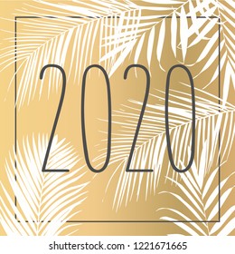 Vector fashion black 2020 on gold background and palm leaves