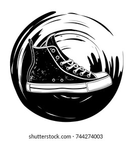 Vector Fashion Black and White Canvas Sneaker Illustration