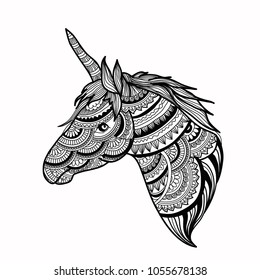  Vector fashion boho chick style horse with feather, Traditional bohemian decoration. Use for poster, party, fashion, events, promotion, shop, store, design.