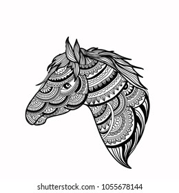  Vector fashion boho chick style horse with feather, Traditional bohemian decoration. Use for poster, party, fashion, events, promotion, shop, store, design.