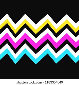 Vector fashion boho style zigzag seamless pattern isolated from black background. Doodle style hand drawn bohemian decoration element 