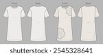 Vector fashion CAD mini t-shirt dress, women short sleeved boxy shape dress with pearls sketch,  women crew neck top technical drawing, sketch, flat. Jersey dress with front, back view, cream color