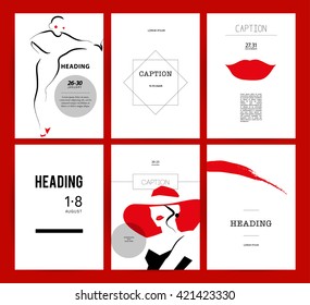 Vector fashion cards template. Beauty invitation, leaflet, poster, placard, banner, advertising design. Hand drawn lady artistic sketch. Woman in hat. Fashion young stylish girl portrait.