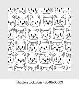 Vector fashion cat seamless pattern. Cute kitten illustration in sketch style. Cartoon animals background. Doodle kitty. Ideal for fabric, wallpaper, wrapping paper, textile, bedding, t-shirt print.