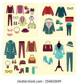 Vector fashion clothes and accessories for women for design fashion look - Illustration