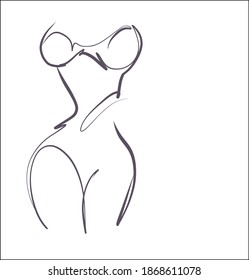 Moda VECTOR creativa hecha a mano Fondo con la bella joven deportiva en bikini para el logo de diseño 