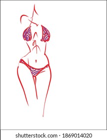 VECTOR fashion creative handmade Background with the beautiful sport young girl  in bikini for design logo 