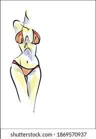 VECTOR fashion creative handmade Background with the beautiful sport young girl  in bikini for design logo 