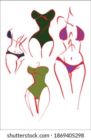 VECTOR Mode kreative Handmade Set mit schönem jungen Sportmädchen in Bikini für Design-Logo 