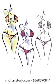 VECTOR fashion creative handmade Set with the beautiful sport young girl  in bikini for design logo 