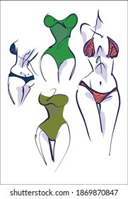 VECTOR fashion creative handmade Set with the beautiful sport young girl  in bikini for design logo 