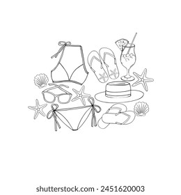 Vector fashion design on the beach with white background.