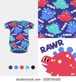 vector fashion design set for baby wear dinosaurs collection