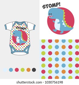 vector fashion design set for baby wear dinosaurs collection