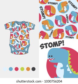 vector fashion design set for baby wear dinosaurs collection