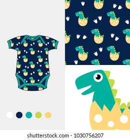 vector fashion design set for baby wear dinosaurs collection