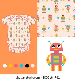 vector fashion design set for baby wear Robot collection