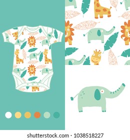 vector fashion design set for baby wear jungle animal collection