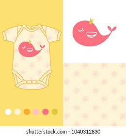 vector fashion design set for baby wear whale collection