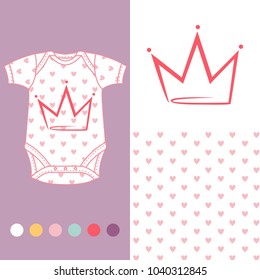 vector fashion design set for baby wear crown collection
