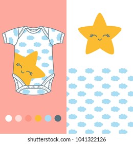 vector fashion design set for baby wear moon and star collection