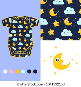 vector fashion design set for baby wear moon and star collection