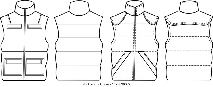 Vector fashion design worker's vest illustration. Sleeveless jacket