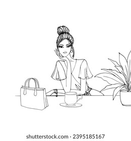 Vector fashion design and working woman with white background.