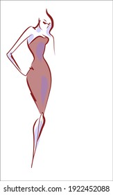 
VECTOR  fashion digital Background with a
stylish  original hand-drawn sketch graphics with beautiful young girl model in dress  for fashion design logo 