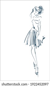 
VECTOR Mode, digitaler Hintergrund mit
stylische, handgezeichnete Skizze-Grafik mit schönem jungen Girdmodell in Kleid für Modedesign-Logo 