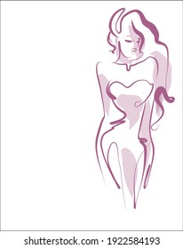 
VECTOR  fashion digital Background with a
stylish  original hand-drawn sketch graphics with beautiful young girl model in dress  for fashion design logo 