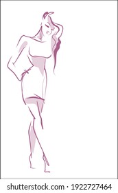 
Fondo digital de moda VECTOR con
diseño original y elegante de dibujos gráficos dibujados a mano con un hermoso modelo de chica joven en el logotipo de diseño de ropa 